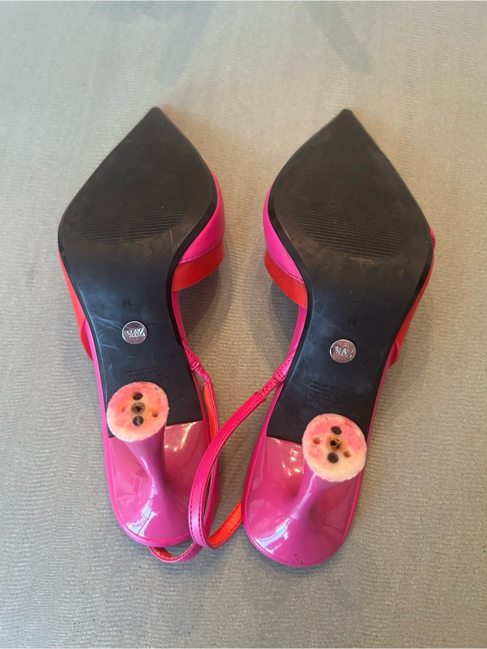 Zara Hot Pink and Red Pointed Slingback Heels size 38 euro - Picture 10 of 13